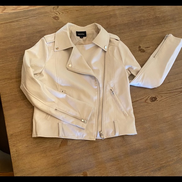 Faux Leather Bomber (color: bone) - Picture 3 of 7